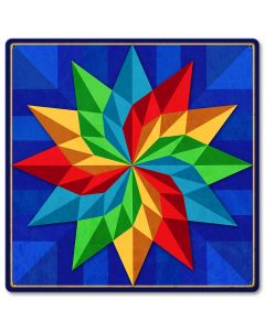 Pinwheel Quilt Blue Green Yellow Red Metal Sign 12in X 12in