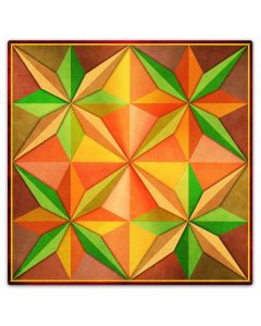 4 Eight Point Stars Orange Yellow Green Metal Sign 36in X 36in