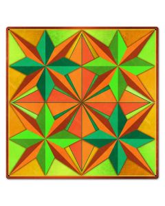 Four Eight Point Stars Blue Orange Green Metal Sign 24in X 24in