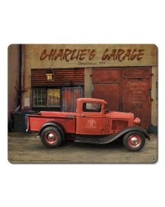 Charlie's Garage Metal Sign 15in X12in