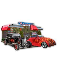 Route 66 Diner Cut out Metal Sign 23in X12in