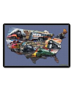 CLASSIC AMERICAN TRAINS COLLAGE MAP 18 x 12 Satin