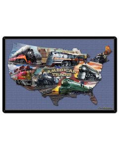 CLASSIC AMERICAN TRAINS COLLAGE MAP 36 x 24 Satin