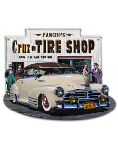 1948 Chevy Lowrider Tire Shop 16 X 13 vintage metal sign