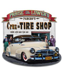 1948 Chevy Praise the Lowered Metal Sign 16in X15in