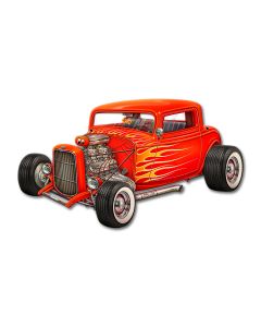Red Hot Rod Cut out 18 X 10 vintage metal sign