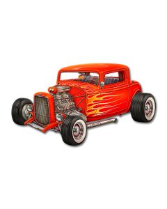 Red Hot Rod Cut out 24 X 14 vintage metal sign