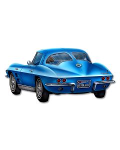 1963 Blue Corvette Cut out 18 X 8 vintage metal sign