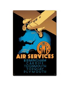 1930's Air Services Ad England Metal Sign 16in X 24in