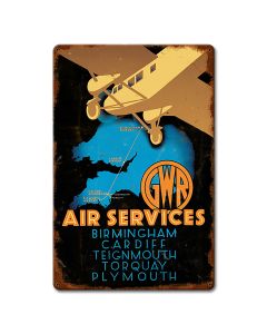 1930's Air Services Ad England Vintage Metal Sign 12in X 18in