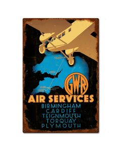 1930's Air Services Ad England Vintage Metal Sign 16in X 24in