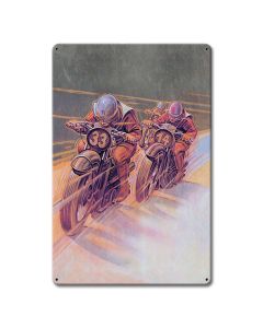 1940's Motorcycle Racers Metal Sign 12in X 18in