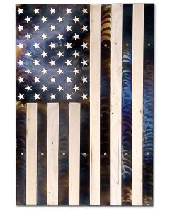 USA Vertical Flag Burnt Metal on Wood Vintage Sign