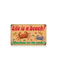 Lifes A Beach Crabs Vintage Sign