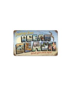 Ocean Beach Postcard Vintage Sign