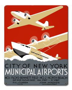 City New York Municipal Airports Vintage Metal Sign