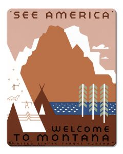 See America Welcome Montana 3 Vintage Metal Sign