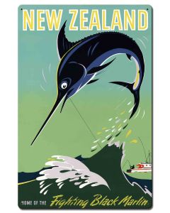 New Zealand Fighting Black Marlin 16 X 24 vintage metal sign