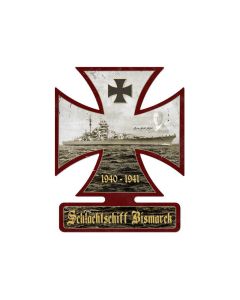 Bismarck, Axis Military, Iron Cross Metal Sign, 19 X 15 Inches