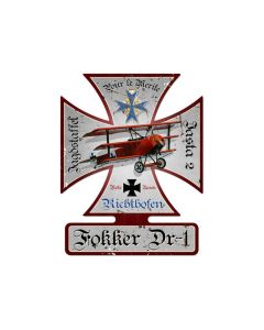 Fokker DR-1, Aviation, Iron Cross Metal Sign, 19 X 15 Inches