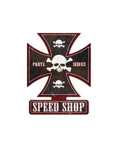 Speed Shop, Automotive, Iron Cross Metal Sign, 19 X 15 Inches