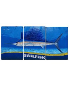 Sailfish Wall Art, Metal Triptych, Optional Rustic Wood Frame, Sport Fishing, Wall Art, Ocean, Nautical, Contemporary Art