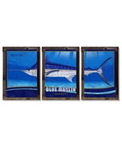Blue Marlin, Metal Triptych, Optional Rustic Wood Frame, Sport Fishing, Wall Art, Ocean, Nautical