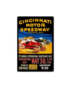 Cincinnati Motor Speedway, Automotive, Metal Sign, 12 X 18 Inches