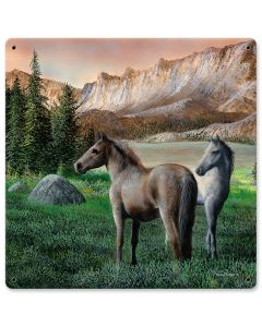 Horses Near Stream Sunset, Featured Artists/Kevin Daniel Art, Satin, 12 X 12 Inches