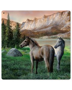 Horses Near Stream Sunset, Featured Artists/Kevin Daniel Art, Satin, 18 X 18 Inches