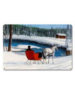 Sleigh Ride By The Stream, Featured Artists/Kevin Daniel Art, Satin, 18 X 12 Inches