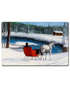Sleigh Ride By A Stream, Featured Artists/Kevin Daniel Art, Satin, 24 X 16 Inches