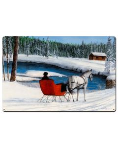 Sleigh Ride By A Stream, Featured Artists/Kevin Daniel Art, Satin, 36 X 24 Inches