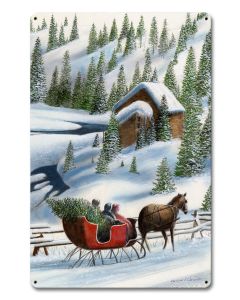 Sleigh And Pine Trees, Featured Artists/Kevin Daniel Art, Satin, 12 X 18 Inches