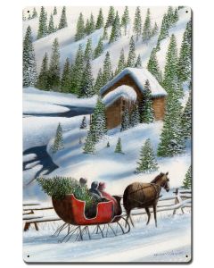 Sleigh By Pine Trees, Featured Artists/Kevin Daniel Art, Satin, 16 X 24 Inches