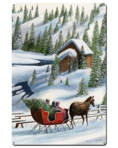 Sleigh By Pine Trees, Featured Artists/Kevin Daniel Art, Satin, 24 X 36 Inches