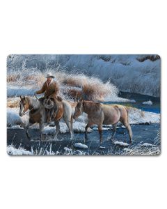 Cowboy Heading Home In Winter, Featured Artists/Kevin Daniel Art, Satin, 18 X 12 Inches