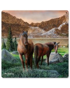 Horses Sunset Stream, Featured Artists/Kevin Daniel Art, Satin, 12 X 12 Inches