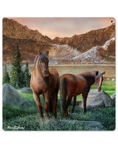 Horses Sunset Stream, Featured Artists/Kevin Daniel Art, Satin, 18 X 18 Inches