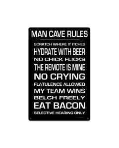Man Cave Rules, Food and Drink, Metal Sign, 12 X 18 Inches