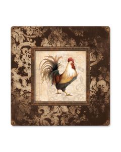 Rooster Frames, Home and Garden, Vintage Metal Sign, 18 X 18 Inches