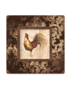 Rooster Square, Home and Garden, Vintage Metal Sign, 18 X 18 Inches