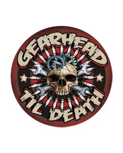 Gearhead, Automotive, Round Metal Sign, 14 X 14 Inches