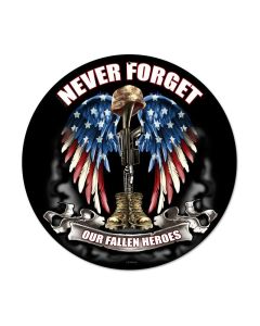 Never Forget, Allied Military, Round Metal Sign, 14 X 14 Inches