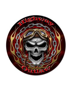 Highway Outlaw, Motorcycle, Round Metal Sign, 14 X 14 Inches