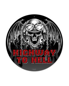Highway to Hell, Motorcycle, Round Metal Sign, 14 X 14 Inches