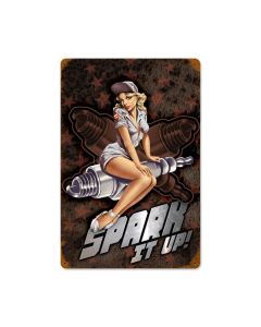 Spark It Up, Pinup Girls, Vintage Metal Sign, 18 X 12 Inches