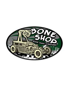 Bone Shop, Automotive, Oval Metal Sign, 24 X 14 Inches