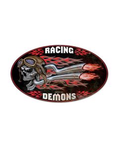 Raising Demons, Motorcycle, Oval Metal Sign, 24 X 14 Inches