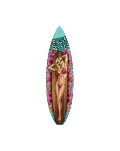 Beach Bunny, Pinup Girls, Surfboard Metal Sign, 6 X 22 Inches